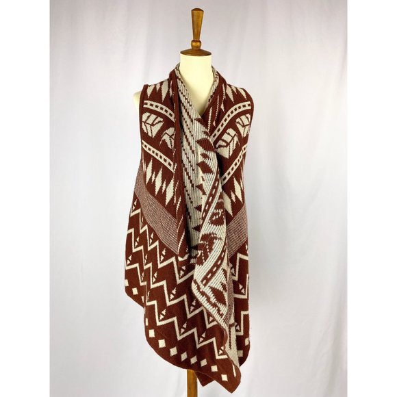 Anthropologie Knit Southwestern Wrap Vest Layered Scarf - Picture 5 of 8